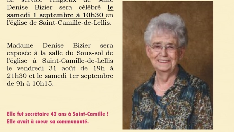 Décès et funérailles de Mme Denise Bizier